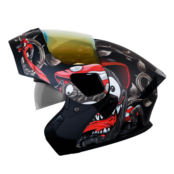 Casco abatible para moto KRATOZ EVO K35 HYDRA negro mate / rojo - V. tipo DIA-NOCHE