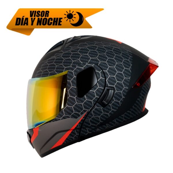 Casco abatible para moto KRATOZ EVO K35 HEXO negro mate / rojo - V. tipo DIA-NOCHE