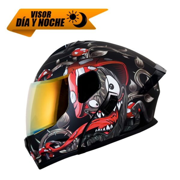 Casco abatible para moto KRATOZ EVO K35 HYDRA negro mate / rojo - V. tipo DIA-NOCHE