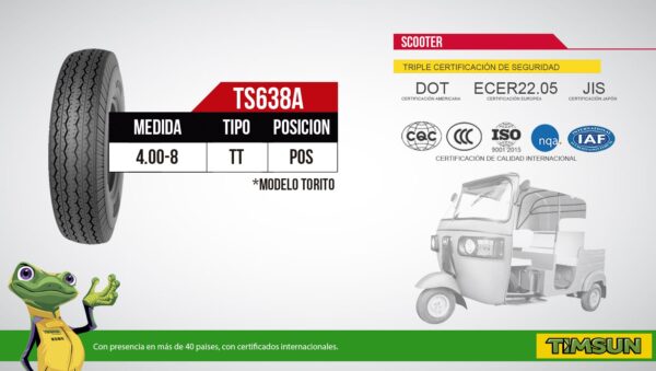 Llanta para moto TIMSUN TS-638 4.00-8-TT-KIT MODELO TORITO