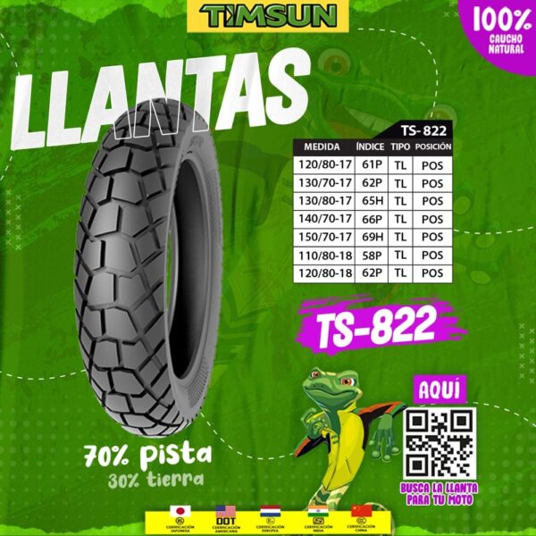 Llanta para moto TIMSUN TS-822 doble proposito