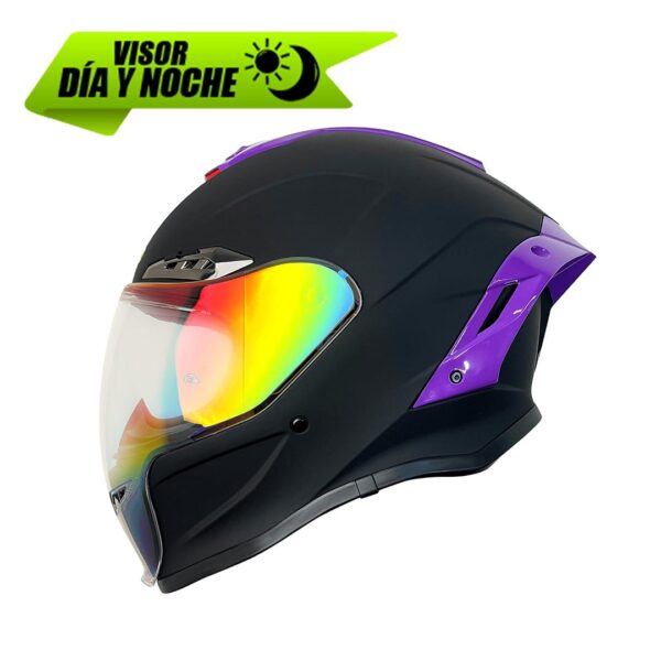 Casco integral para moto XKUDO BLASTER negro mate - v. tipo DIA-NOCHE / sp. purpura